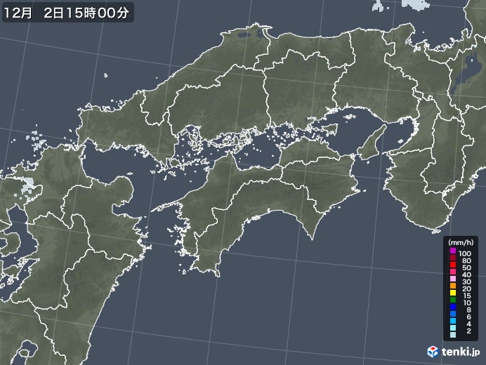 四国地方の雨雲レーダー(2021年12月02日)