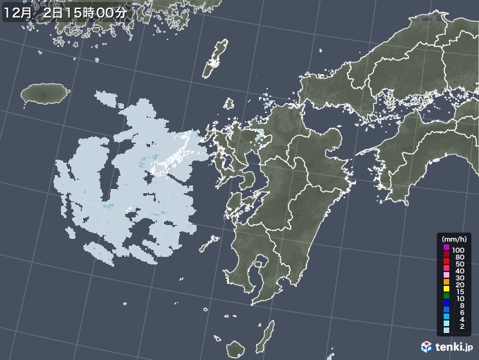 九州地方の雨雲レーダー(2021年12月02日)