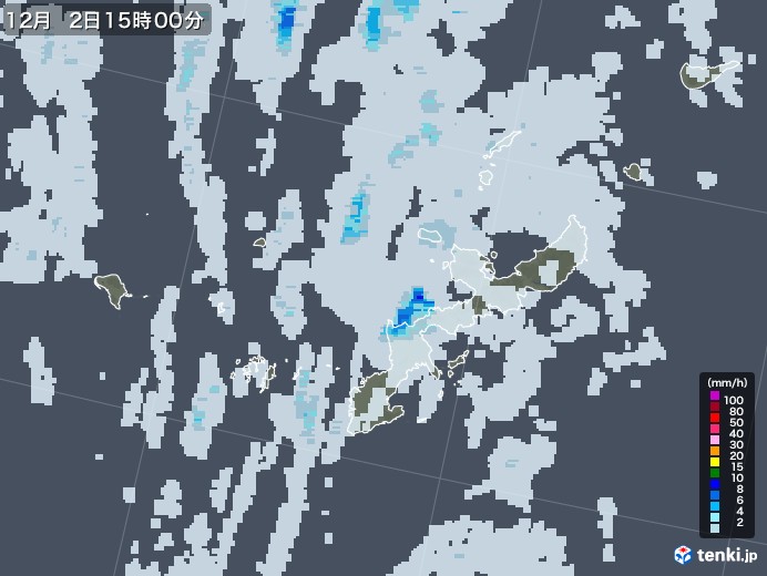 沖縄県の雨雲レーダー(2021年12月02日)