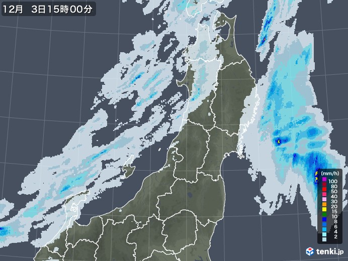 東北地方の雨雲レーダー(2021年12月03日)
