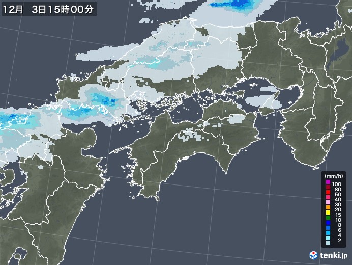 四国地方の雨雲レーダー(2021年12月03日)