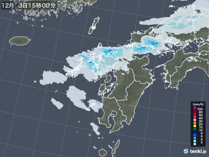 九州地方の雨雲レーダー(2021年12月03日)