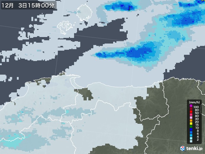 鳥取県の雨雲レーダー(2021年12月03日)