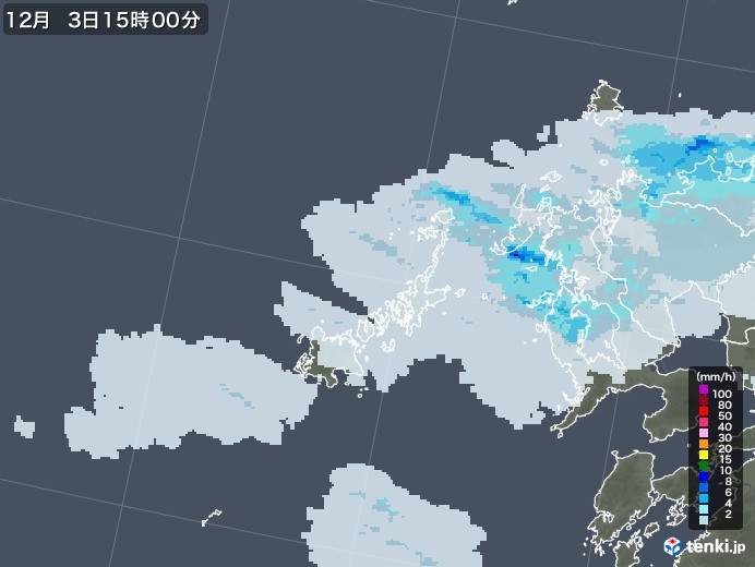 五島列島(長崎県)の雨雲レーダー(2021年12月03日)