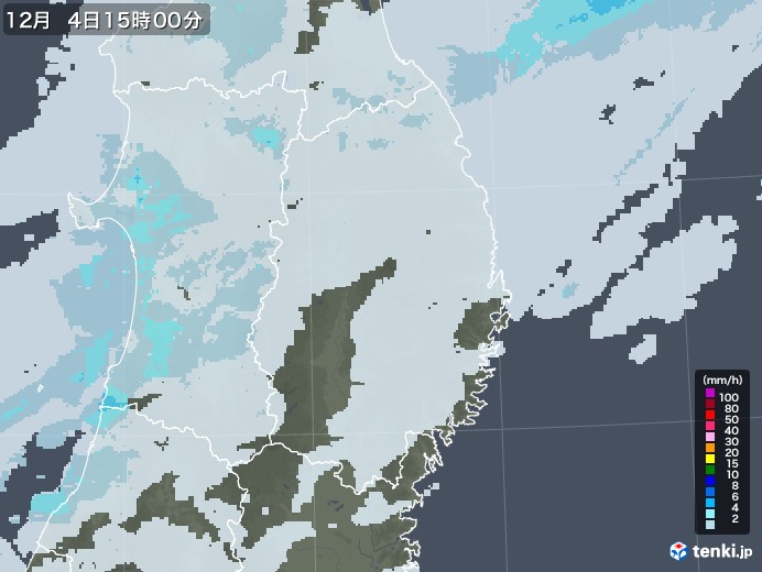 岩手県の雨雲レーダー(2021年12月04日)