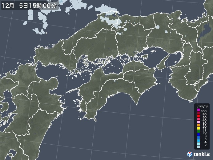 四国地方の雨雲レーダー(2021年12月05日)