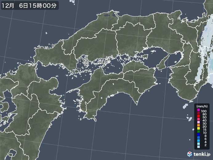 四国地方の雨雲レーダー(2021年12月06日)