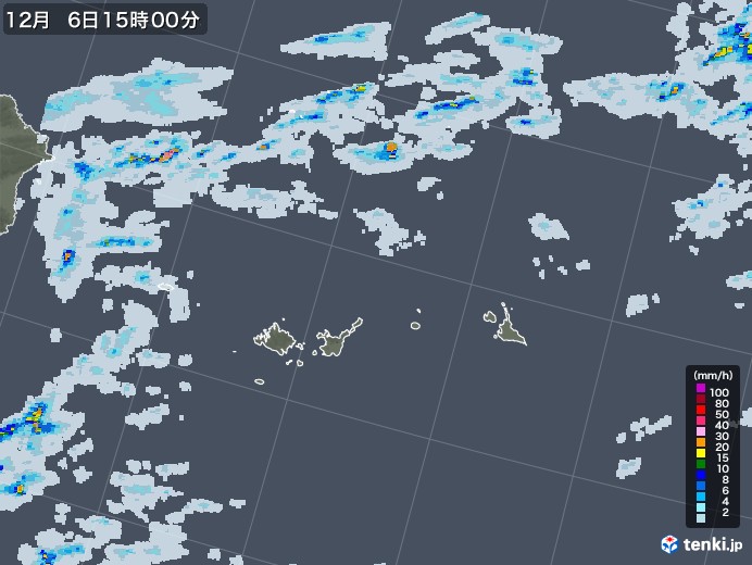 宮古・石垣・与那国(沖縄県)の雨雲レーダー(2021年12月06日)