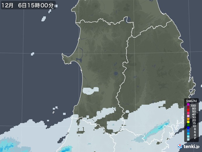 秋田県の雨雲レーダー(2021年12月06日)