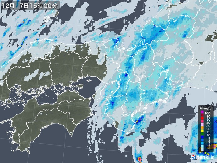 近畿地方の雨雲レーダー(2021年12月07日)