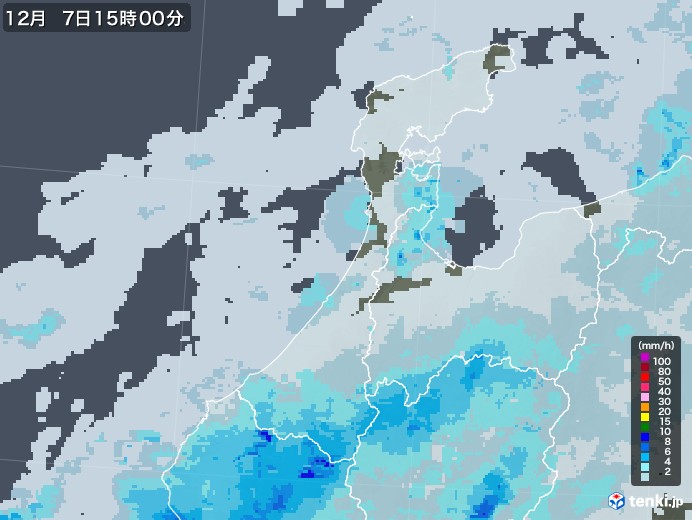 石川県の雨雲レーダー(2021年12月07日)