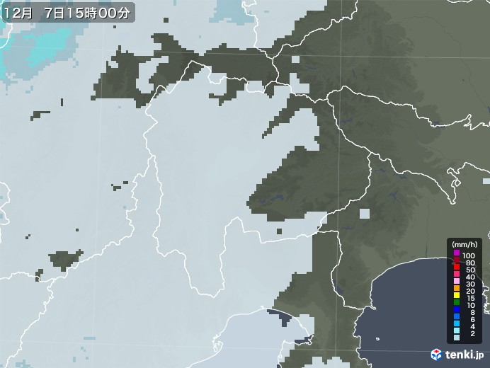 山梨県の雨雲レーダー(2021年12月07日)