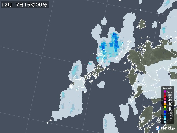 五島列島(長崎県)の雨雲レーダー(2021年12月07日)