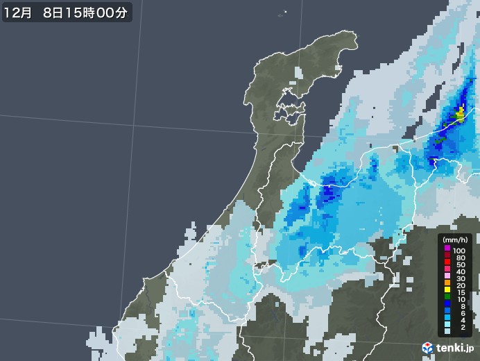 石川県の雨雲レーダー(2021年12月08日)
