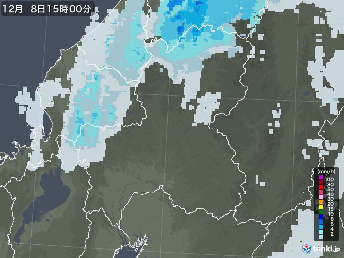 岐阜県の雨雲レーダー(2021年12月08日)