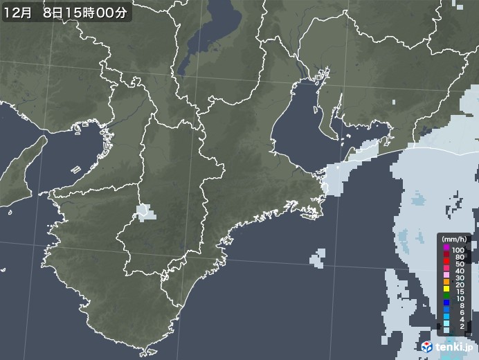 三重県の雨雲レーダー(2021年12月08日)