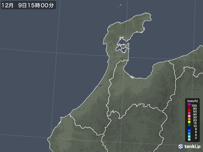 石川県の雨雲レーダー(2021年12月09日)