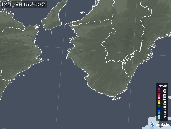 和歌山県の雨雲レーダー(2021年12月09日)