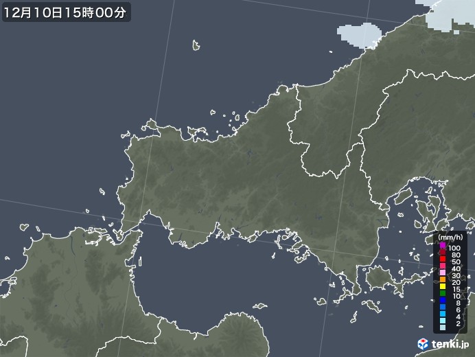 山口県の雨雲レーダー(2021年12月10日)