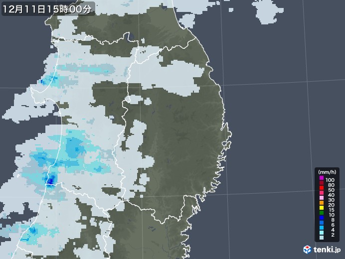 岩手県の雨雲レーダー(2021年12月11日)