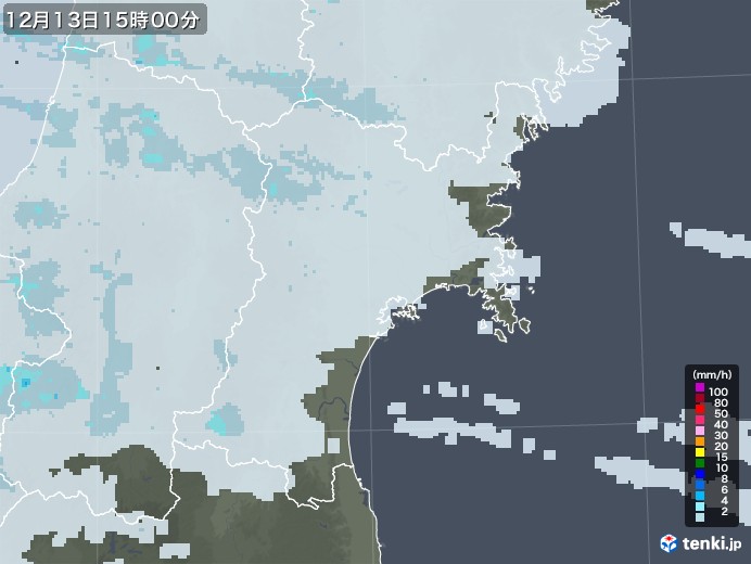宮城県の雨雲レーダー(2021年12月13日)