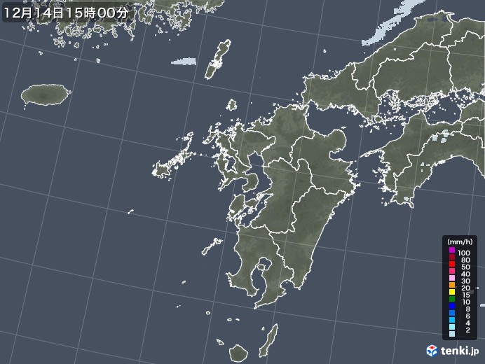九州地方の雨雲レーダー(2021年12月14日)