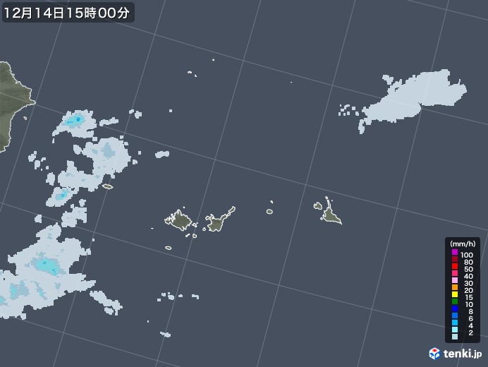 宮古・石垣・与那国(沖縄県)の雨雲レーダー(2021年12月14日)