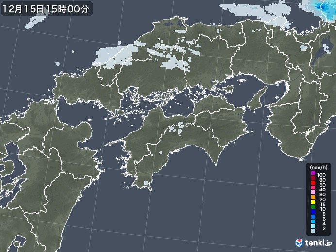 四国地方の雨雲レーダー(2021年12月15日)