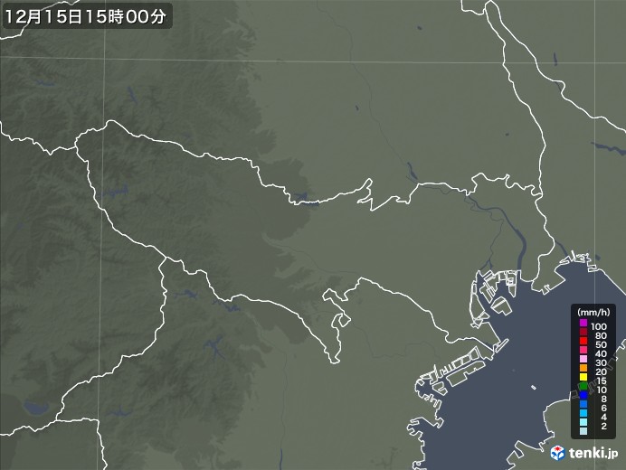 東京都の雨雲レーダー(2021年12月15日)