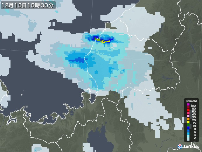 福井県の雨雲レーダー(2021年12月15日)