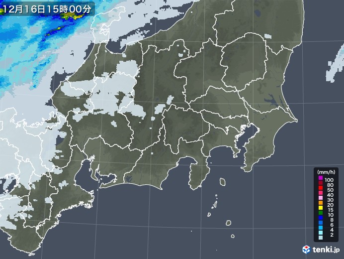 関東・甲信地方の雨雲レーダー(2021年12月16日)