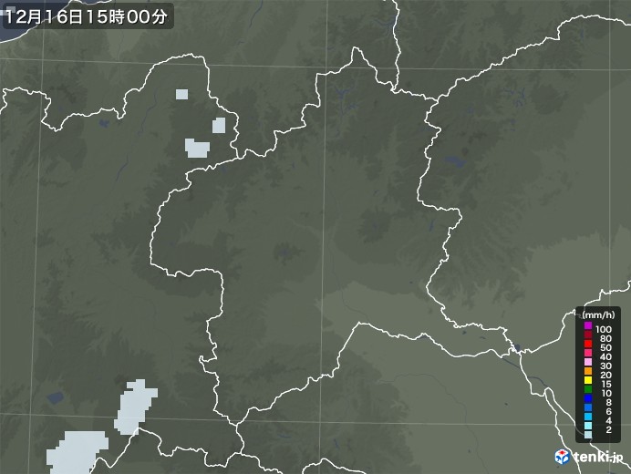 群馬県の雨雲レーダー(2021年12月16日)