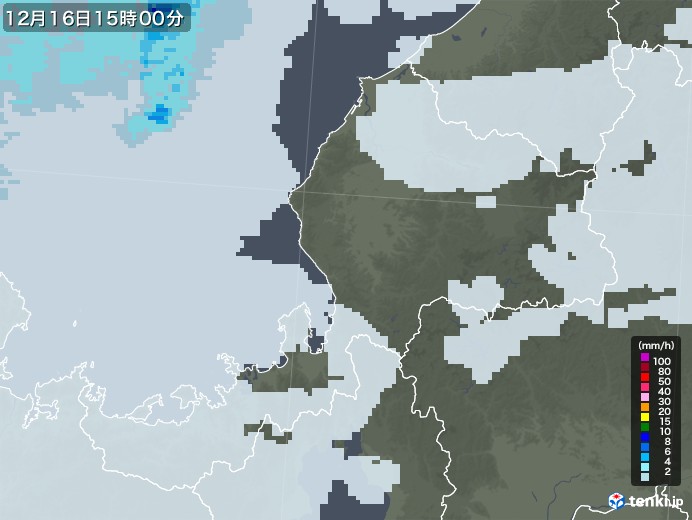 福井県の雨雲レーダー(2021年12月16日)