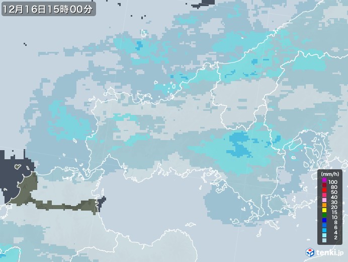 山口県の雨雲レーダー(2021年12月16日)