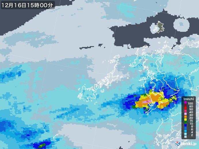 五島列島(長崎県)の雨雲レーダー(2021年12月16日)