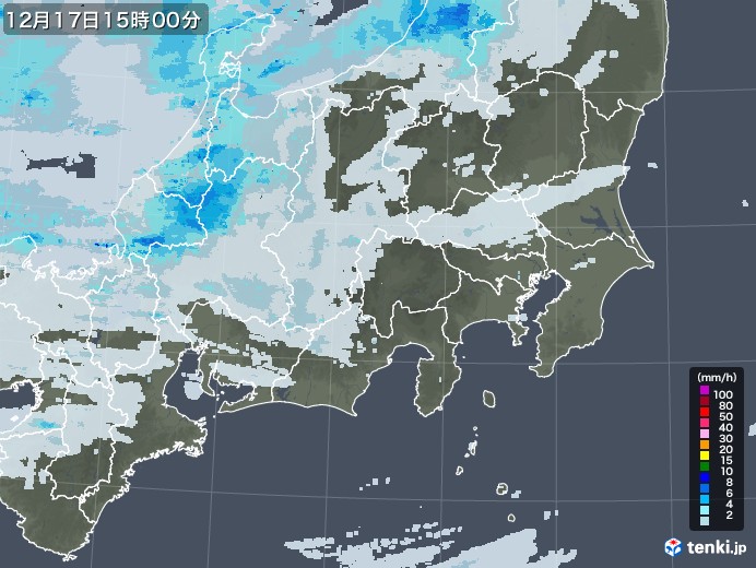 関東・甲信地方の雨雲レーダー(2021年12月17日)