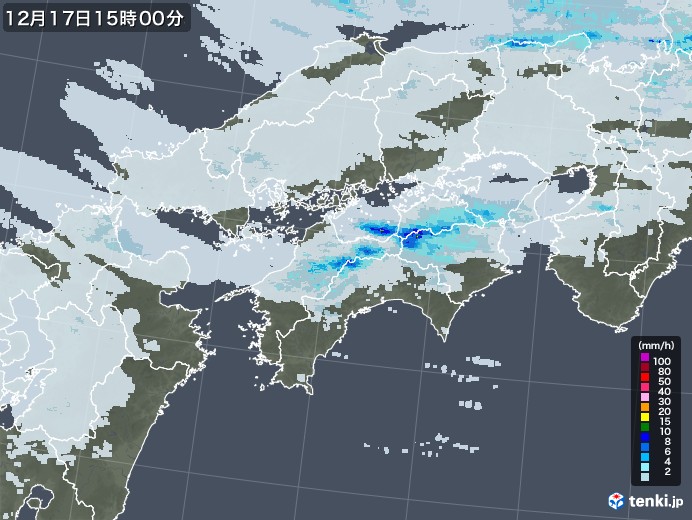 四国地方の雨雲レーダー(2021年12月17日)
