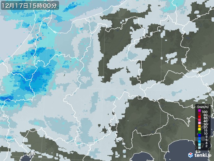 長野県の雨雲レーダー(2021年12月17日)