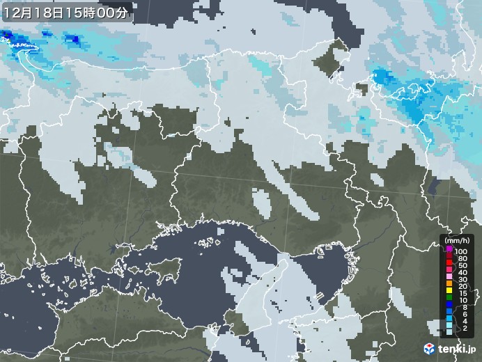 兵庫県の雨雲レーダー(2021年12月18日)