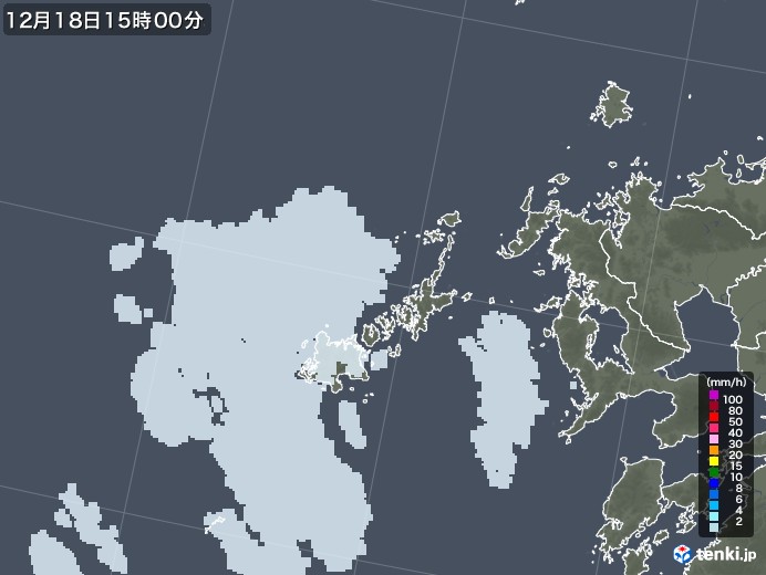 五島列島(長崎県)の雨雲レーダー(2021年12月18日)