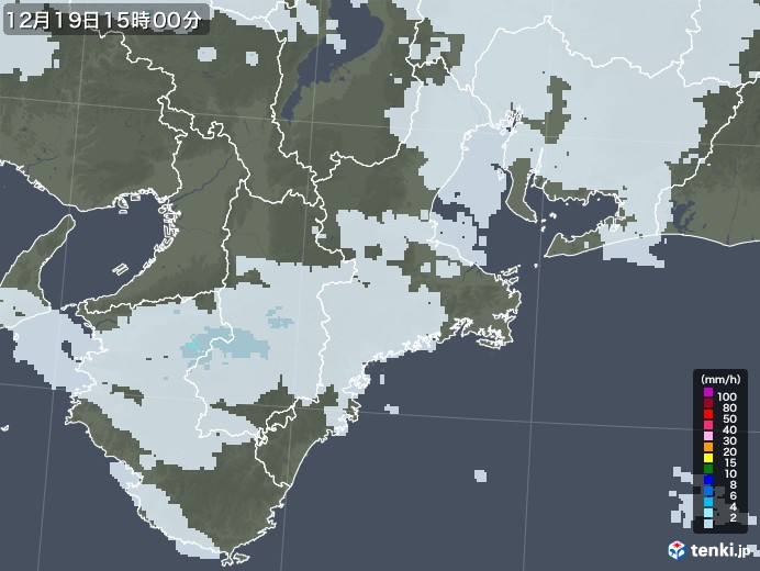 三重県の雨雲レーダー(2021年12月19日)