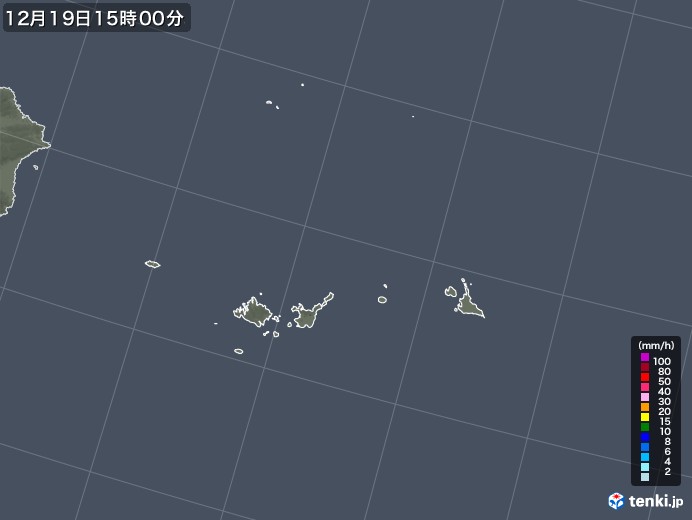 宮古・石垣・与那国(沖縄県)の雨雲レーダー(2021年12月19日)
