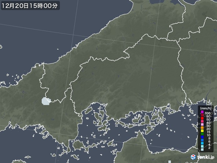 広島県の雨雲レーダー(2021年12月20日)