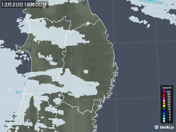 岩手県の雨雲レーダー(2021年12月20日)