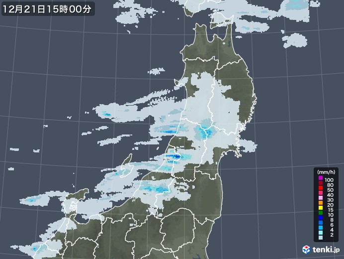 東北地方の雨雲レーダー(2021年12月21日)