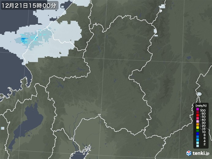 岐阜県の雨雲レーダー(2021年12月21日)