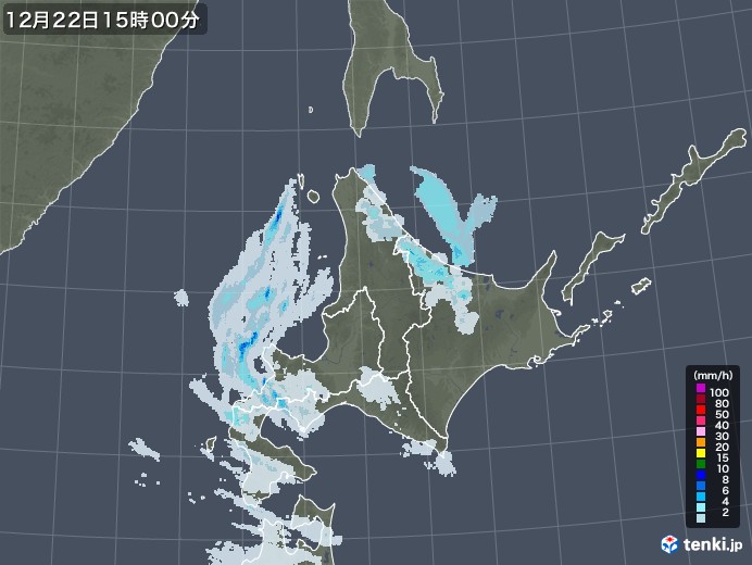 北海道地方の雨雲レーダー(2021年12月22日)