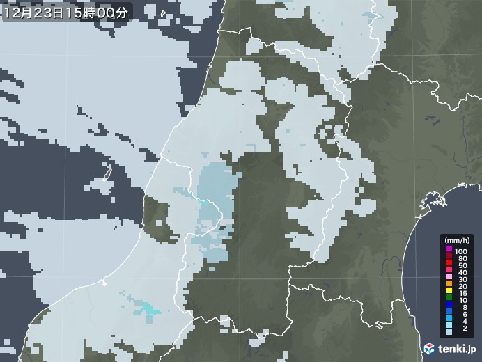 山形県の雨雲レーダー(2021年12月23日)