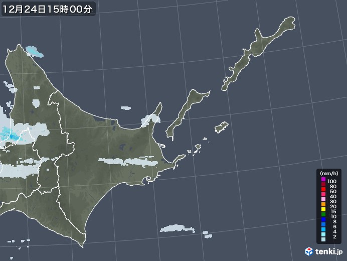 道東の雨雲レーダー(2021年12月24日)