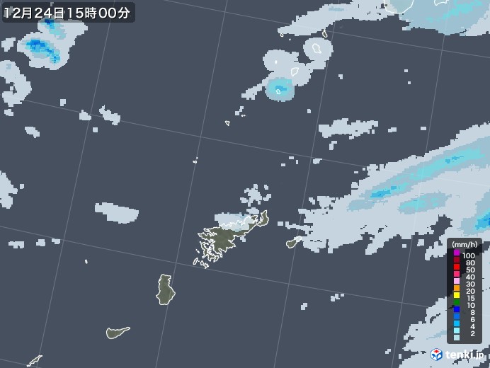 奄美諸島(鹿児島県)の雨雲レーダー(2021年12月24日)